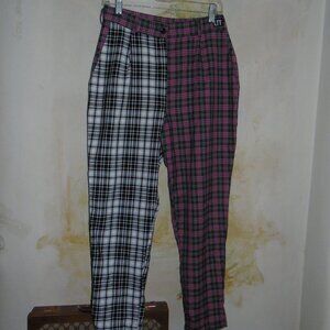 LTT United Kingdom Women Pants Women's Split Tone 10 Plaid Retro Punk High Rise
